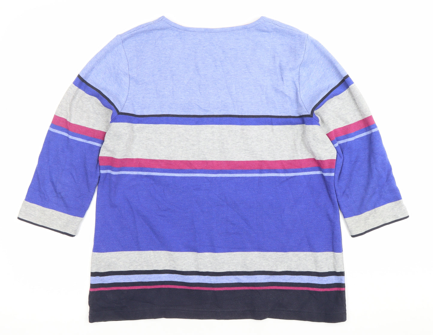 East Women’s Blue Striped Square Neck 3/4 Sleeve T-Shirt Size 14
