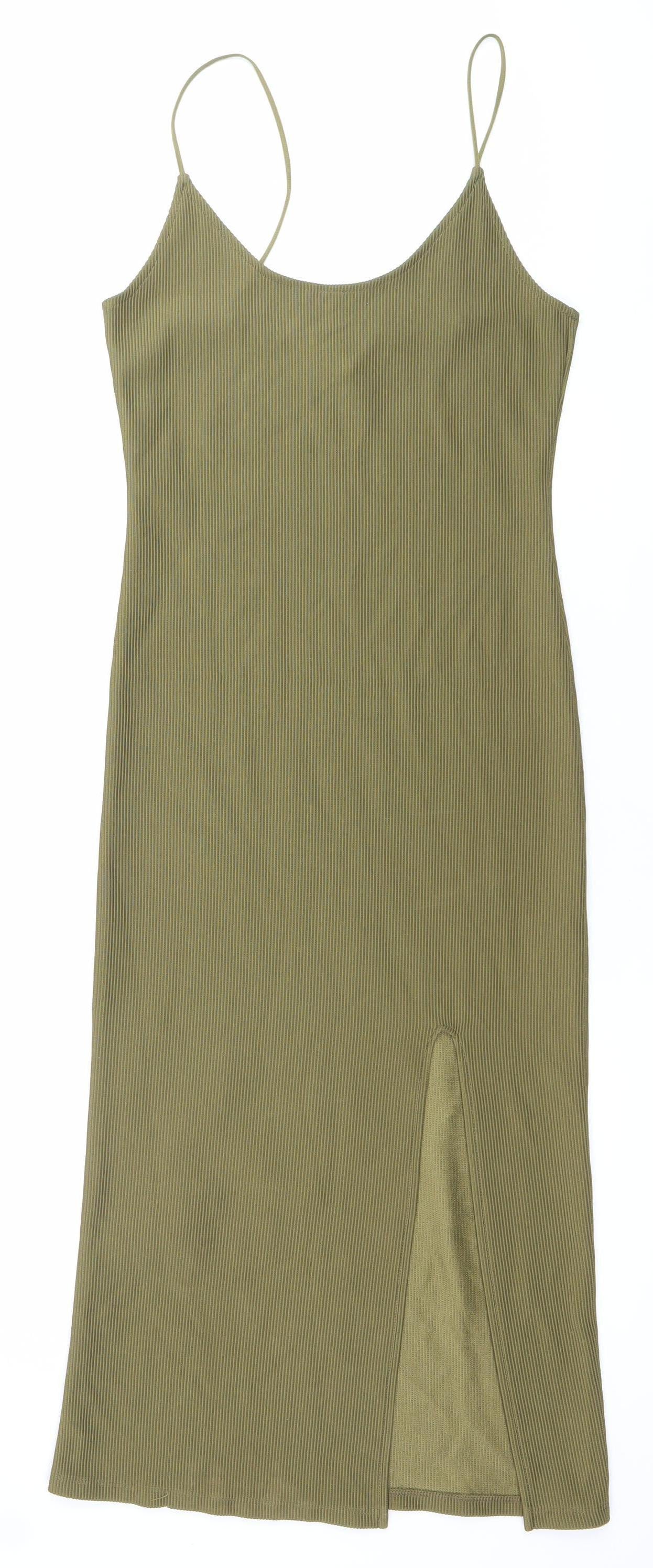 Topshop Women’s Green Midi Slip Dress Size 10 Strappy Scoop Neck