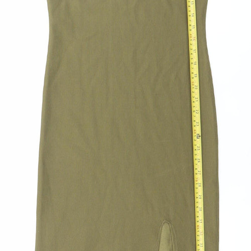 Topshop Women’s Green Midi Slip Dress Size 10 Strappy Scoop Neck