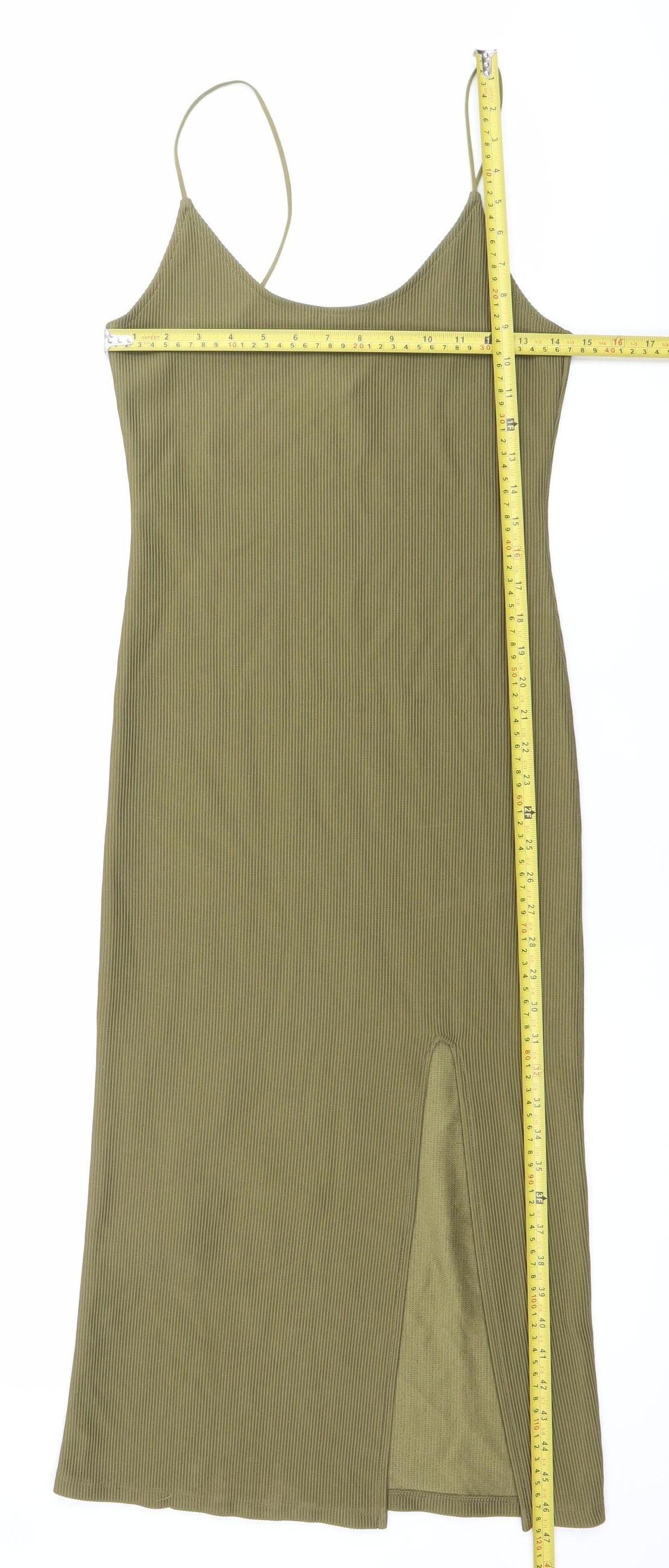 Topshop Women’s Green Midi Slip Dress Size 10 Strappy Scoop Neck