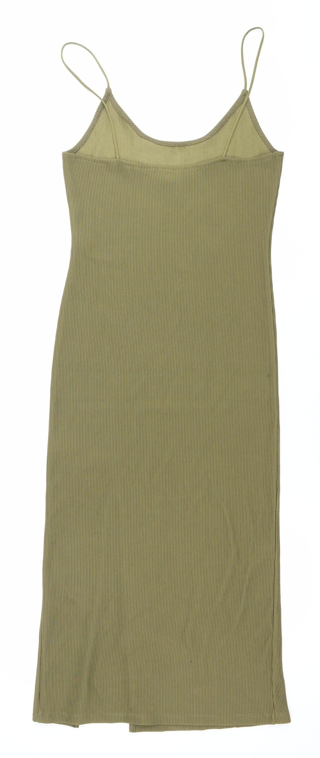 Topshop Women’s Green Midi Slip Dress Size 10 Strappy Scoop Neck