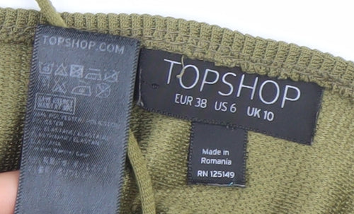 Topshop Women’s Green Midi Slip Dress Size 10 Strappy Scoop Neck