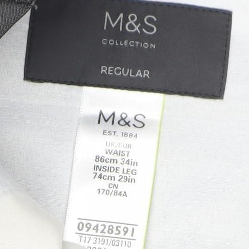 Marks and Spencer Men’s Grey Regular Fit Dress Trousers 31W 29L