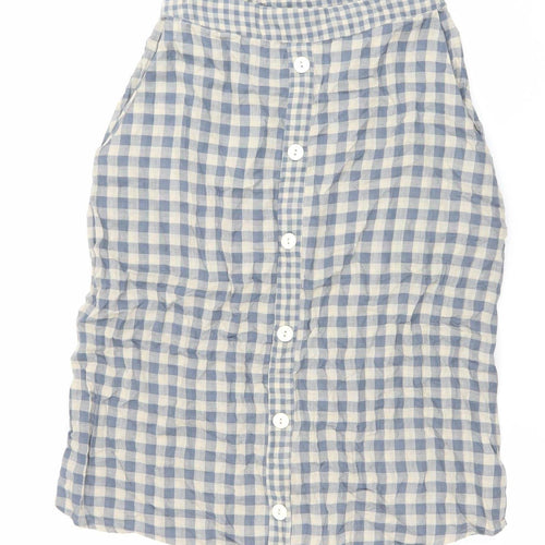Native Youth Women’s Blue Check Cotton XS Knee Length Button Skirt