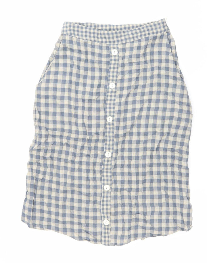 Native Youth Women’s Blue Check Cotton XS Knee Length Button Skirt