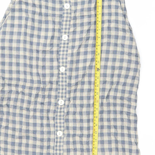 Native Youth Women’s Blue Check Cotton XS Knee Length Button Skirt