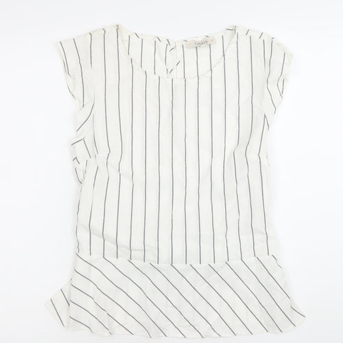 Oasis Womens White Striped Tunic Blouse Size 12 Scoop Neck Sleeveless