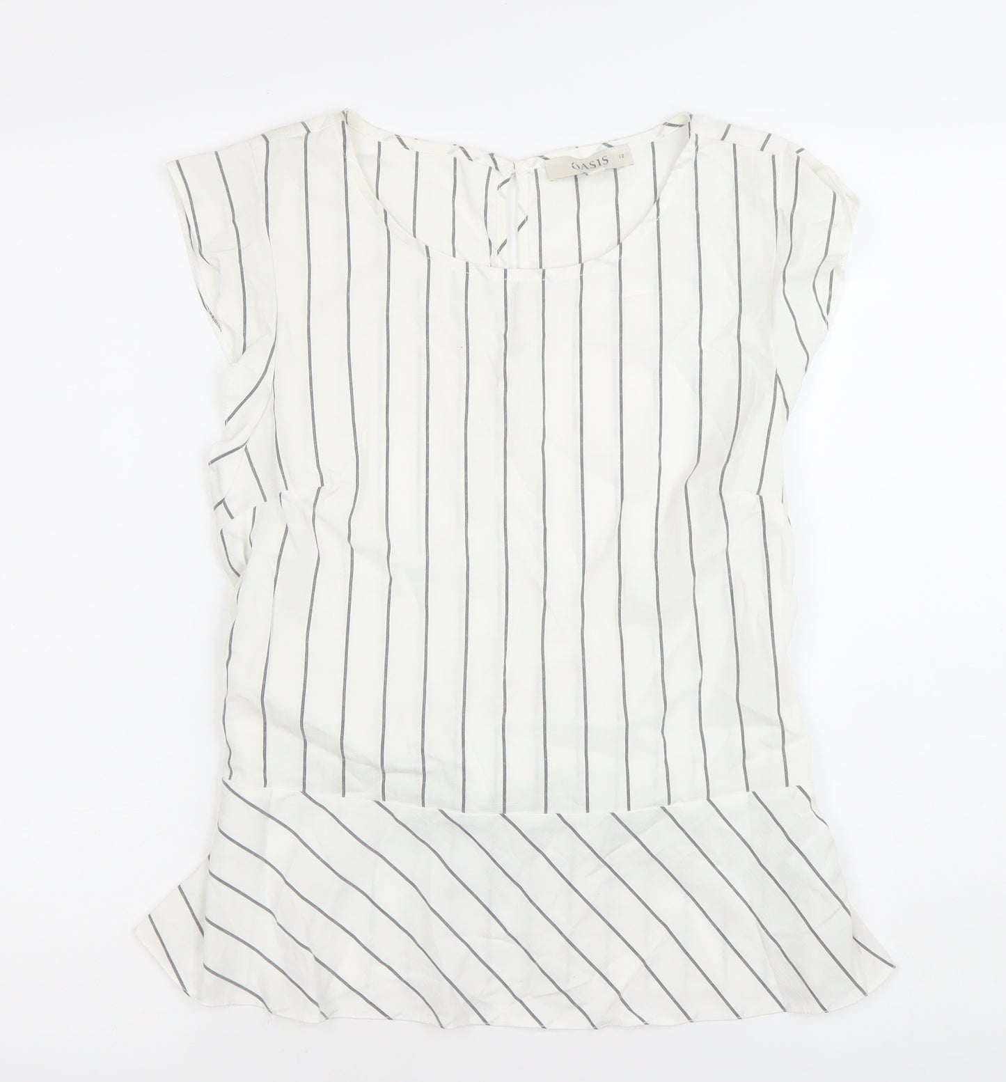 Oasis Womens White Striped Tunic Blouse Size 12 Scoop Neck Sleeveless