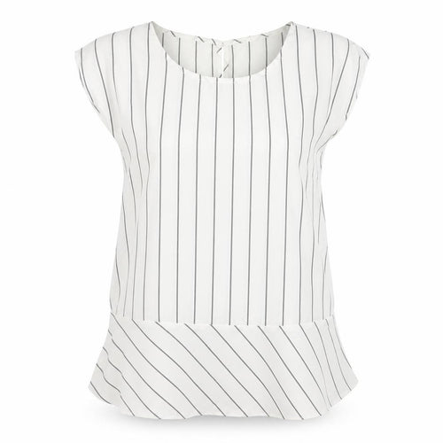 Oasis Womens White Striped Tunic Blouse Size 12 Scoop Neck Sleeveless