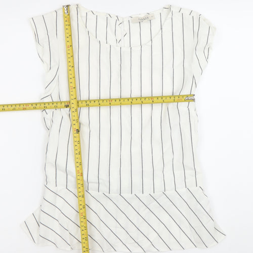 Oasis Womens White Striped Tunic Blouse Size 12 Scoop Neck Sleeveless