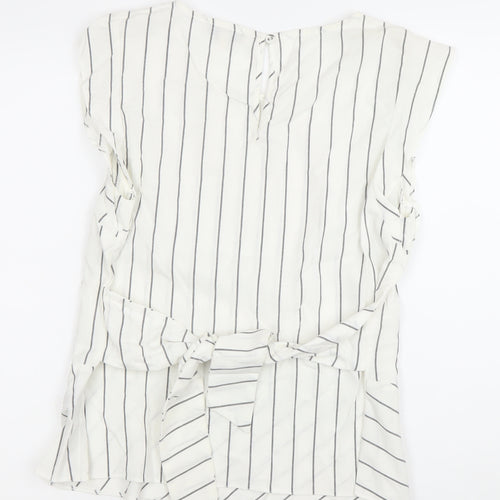Oasis Womens White Striped Tunic Blouse Size 12 Scoop Neck Sleeveless