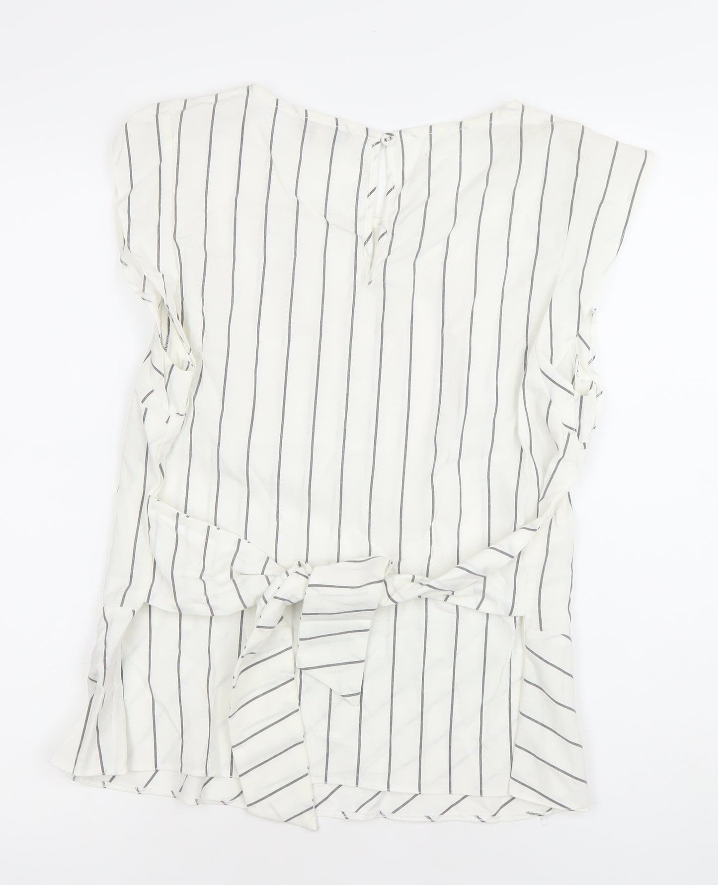 Oasis Womens White Striped Tunic Blouse Size 12 Scoop Neck Sleeveless