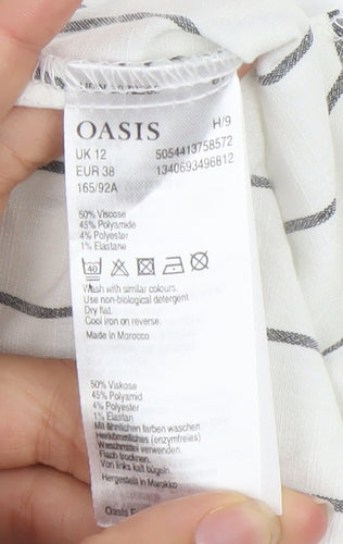 Oasis Womens White Striped Tunic Blouse Size 12 Scoop Neck Sleeveless