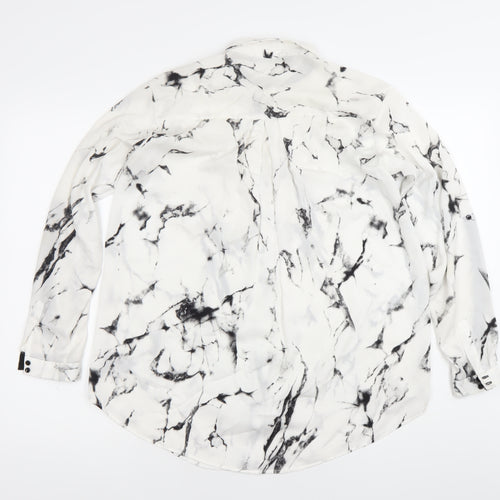 Zara Women’s White Marble Print Long Sleeve Button-Up Shirt Size S