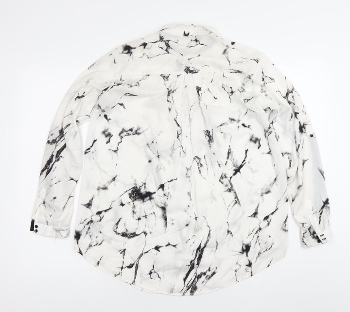 Zara Women’s White Marble Print Long Sleeve Button-Up Shirt Size S