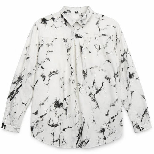 Zara Women’s White Marble Print Long Sleeve Button-Up Shirt Size S