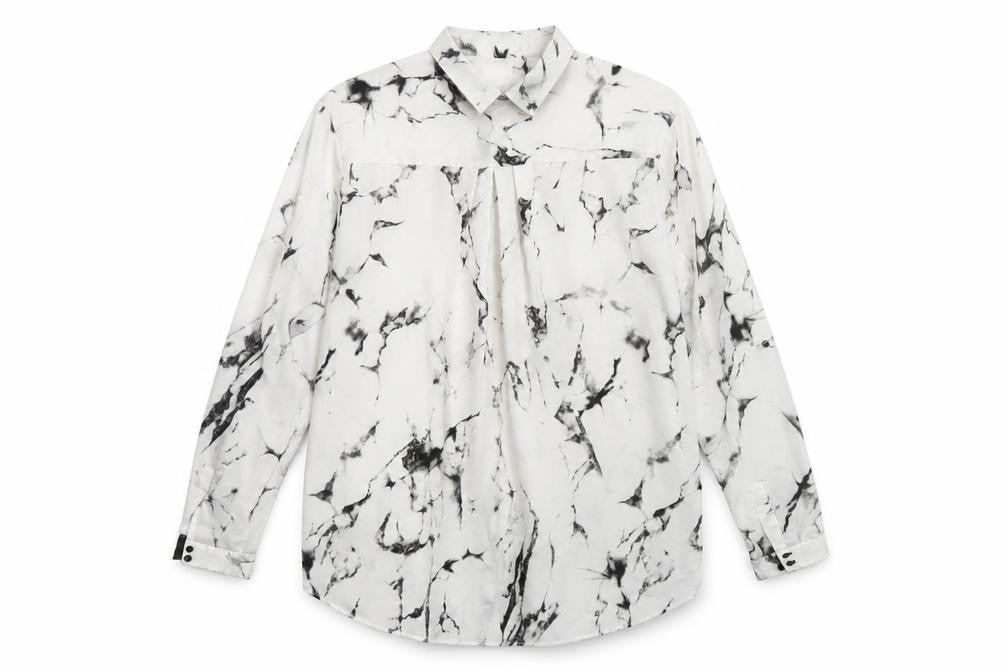 Zara Women’s White Marble Print Long Sleeve Button-Up Shirt Size S