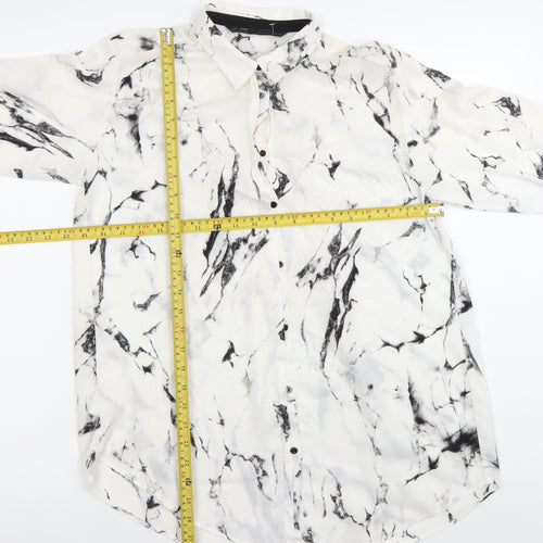 Zara Women’s White Marble Print Long Sleeve Button-Up Shirt Size S