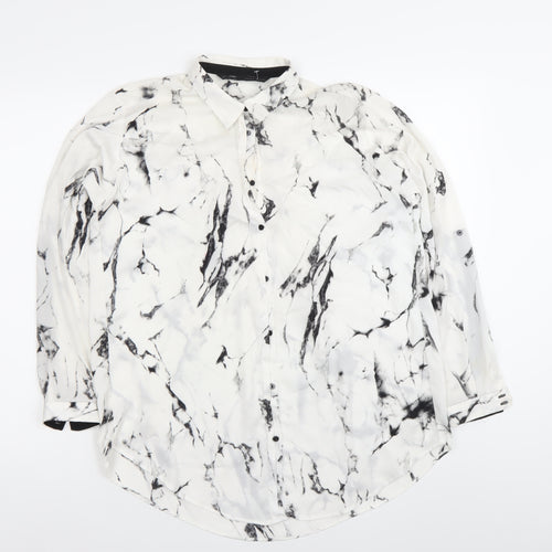 Zara Women’s White Marble Print Long Sleeve Button-Up Shirt Size S
