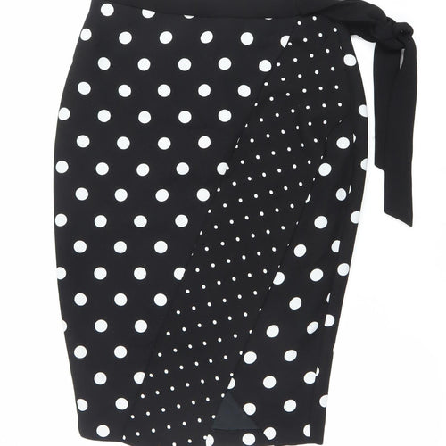 Oasis Women’s Black Polka Dot Wrap Skirt Size 6 Knee Length Retro