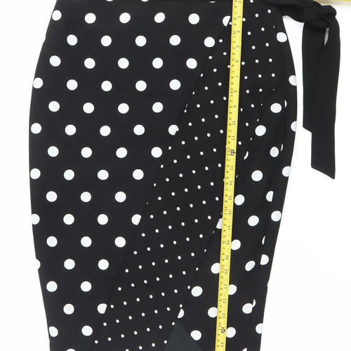 Oasis Women’s Black Polka Dot Wrap Skirt Size 6 Knee Length Retro