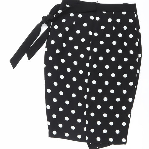 Oasis Women’s Black Polka Dot Wrap Skirt Size 6 Knee Length Retro