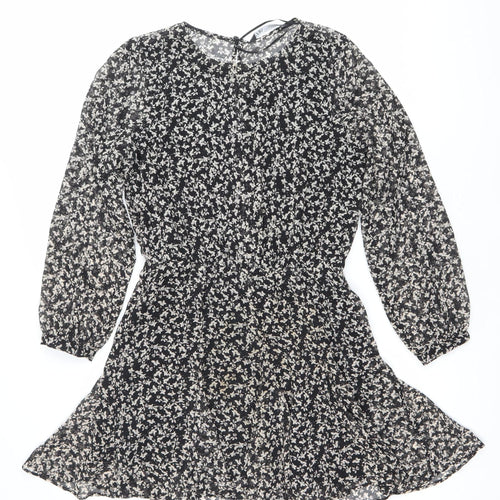 Zara Women Black Floral Asymmetric Wrap Dress Size 12
