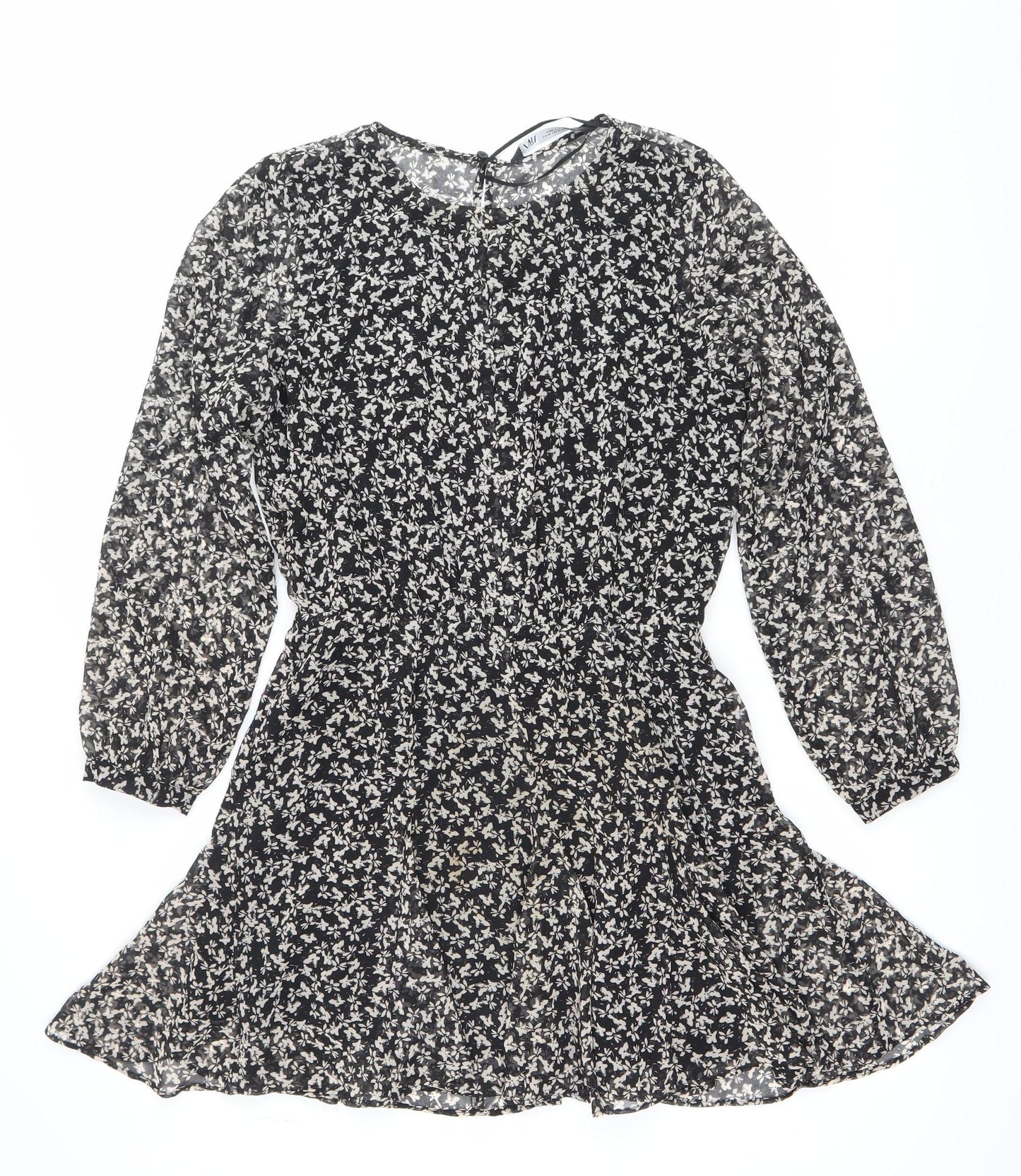 Zara Women Black Floral Asymmetric Wrap Dress Size 12