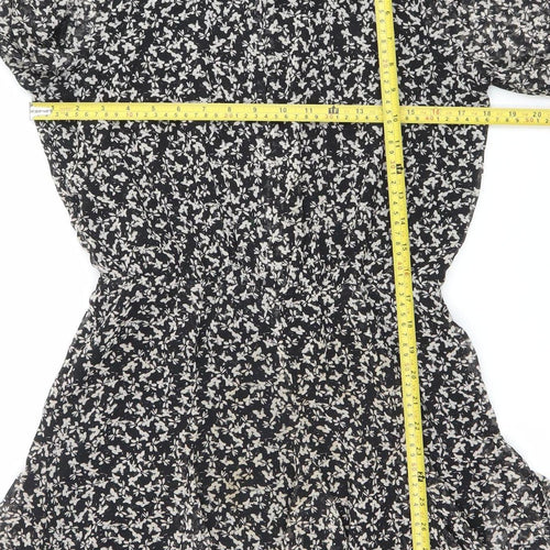 Zara Women Black Floral Asymmetric Wrap Dress Size 12