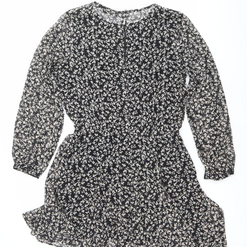 Zara Women Black Floral Asymmetric Wrap Dress Size 12