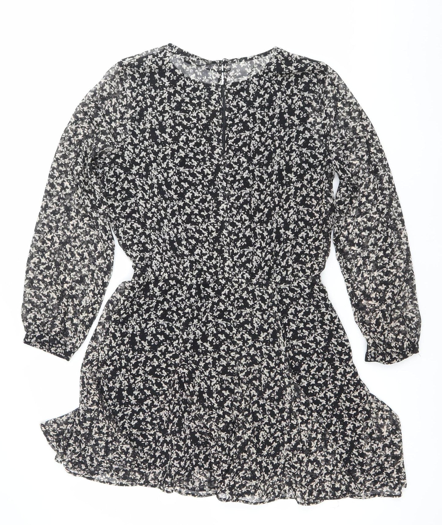 Zara Women Black Floral Asymmetric Wrap Dress Size 12