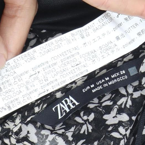 Zara Women Black Floral Asymmetric Wrap Dress Size 12
