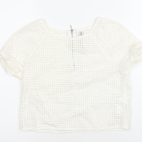 Stradivarius Womens White Cotton Lace Cropped Blouse Size 12