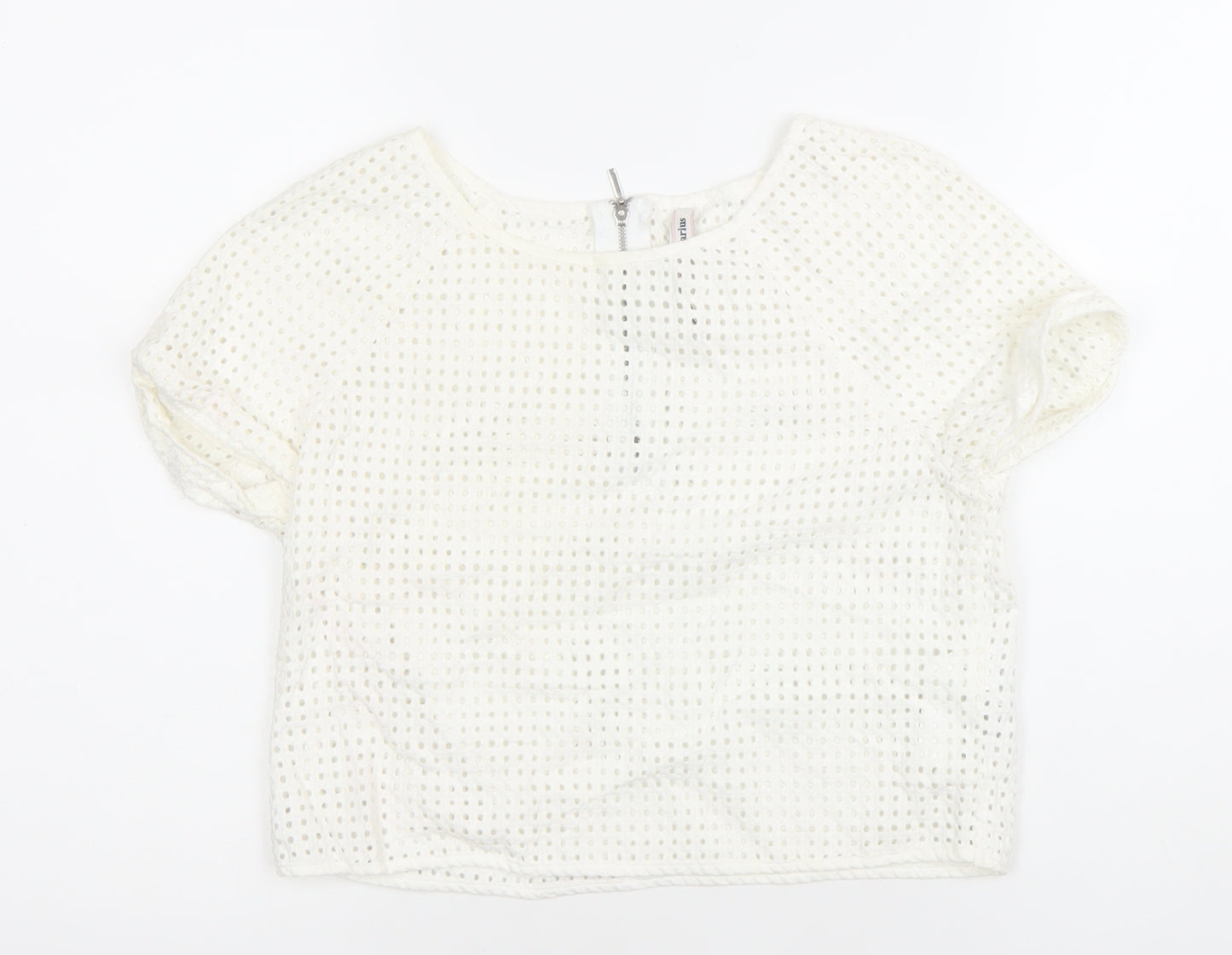 Stradivarius Womens White Cotton Lace Cropped Blouse Size 12