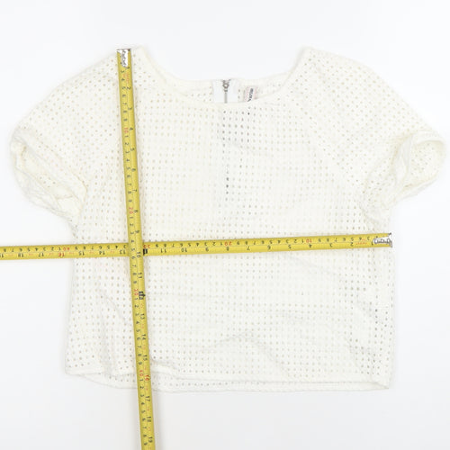 Stradivarius Womens White Cotton Lace Cropped Blouse Size 12