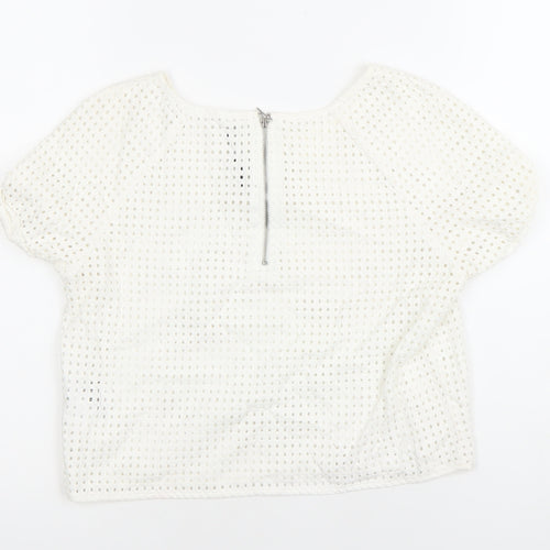 Stradivarius Womens White Cotton Lace Cropped Blouse Size 12