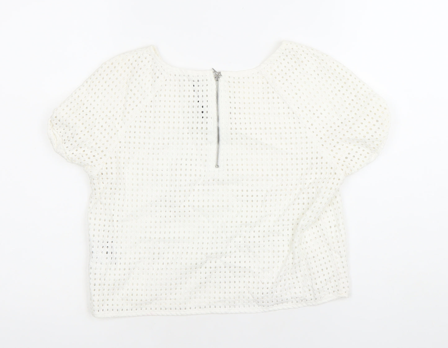 Stradivarius Womens White Cotton Lace Cropped Blouse Size 12
