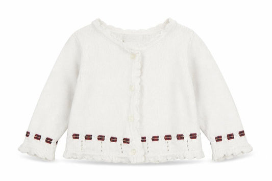 Front view of JPW Junior girls’ white knit cardigan 6-12 months button up cotton