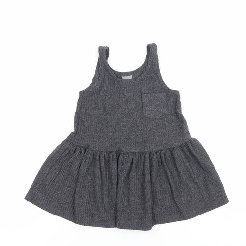 Next Girls Grey Pinafore Knit Dress 9-12 Months Sleeveless Scoop Neck