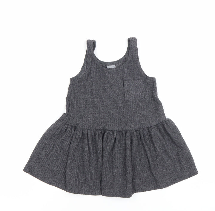 Next Girls Grey Pinafore Knit Dress 9-12 Months Sleeveless Scoop Neck