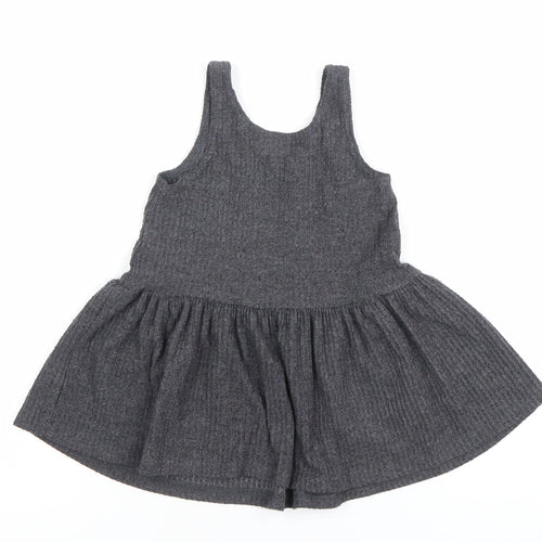 Next Girls Grey Pinafore Knit Dress 9-12 Months Sleeveless Scoop Neck