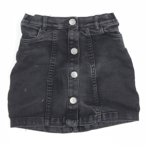 F&F Girls Black Denim Button Front Skirt 6 Years Straight Style