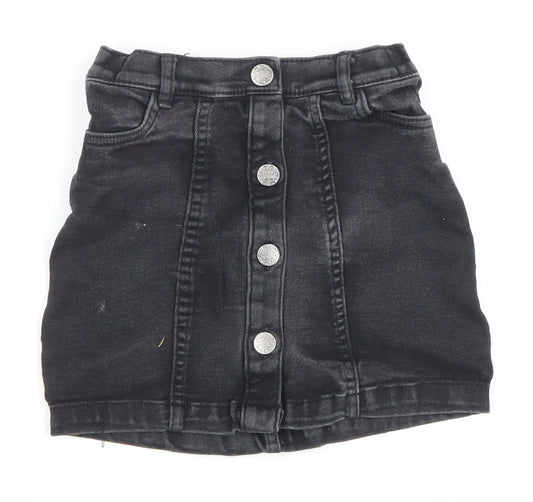 F&F Girls Black Denim Button Front Skirt 6 Years Straight Style
