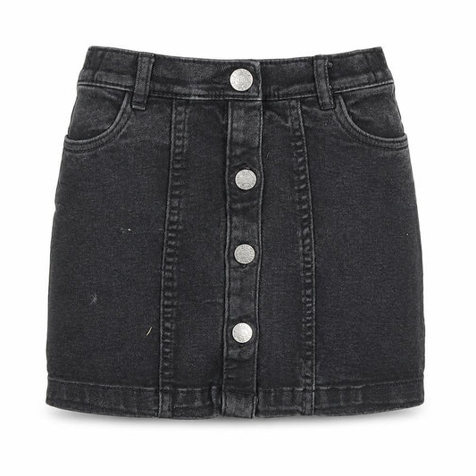 F&F Girls Black Denim Button Front Skirt 6 Years Straight Style