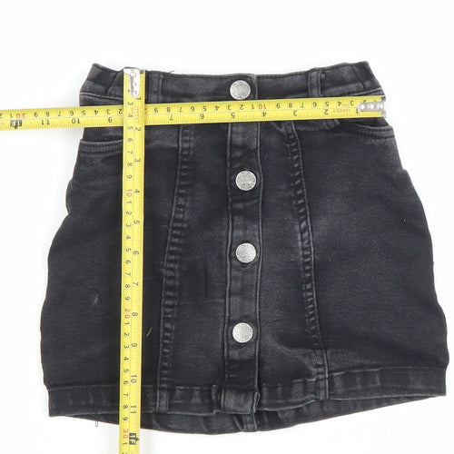 F&F Girls Black Denim Button Front Skirt 6 Years Straight Style