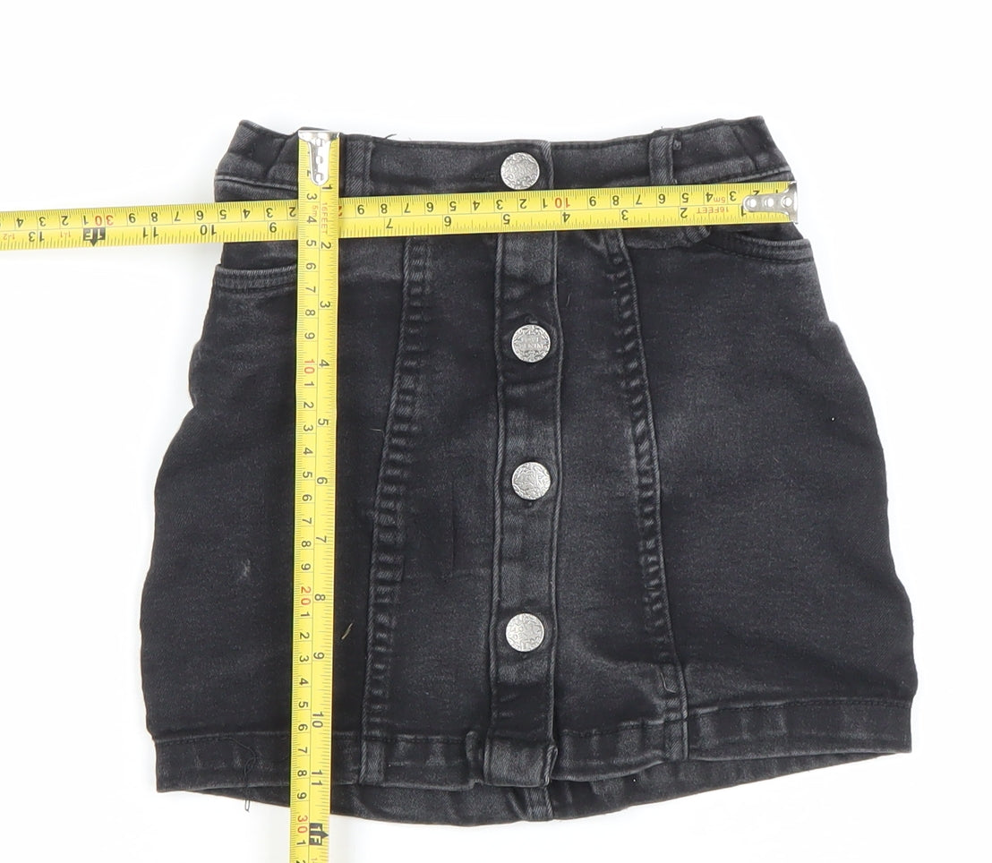 F&F Girls Black Denim Button Front Skirt 6 Years Straight Style