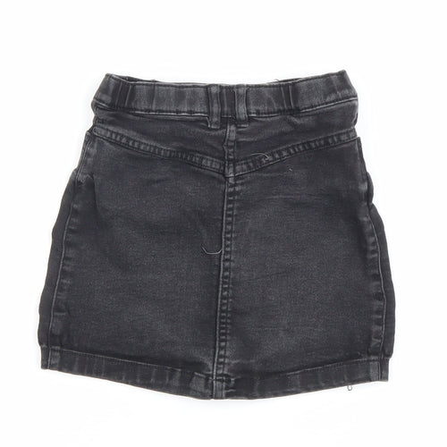 F&F Girls Black Denim Button Front Skirt 6 Years Straight Style