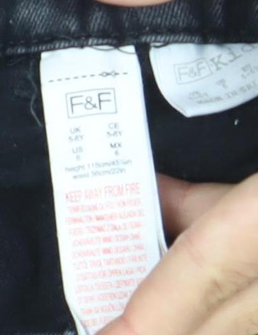 F&F Girls Black Denim Button Front Skirt 6 Years Straight Style