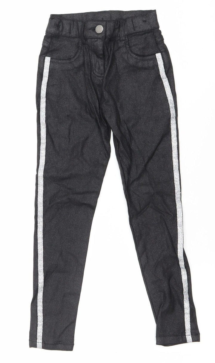 F&F Girls Black Skinny Jeans 4 Years Side Stripe Stretch Denim