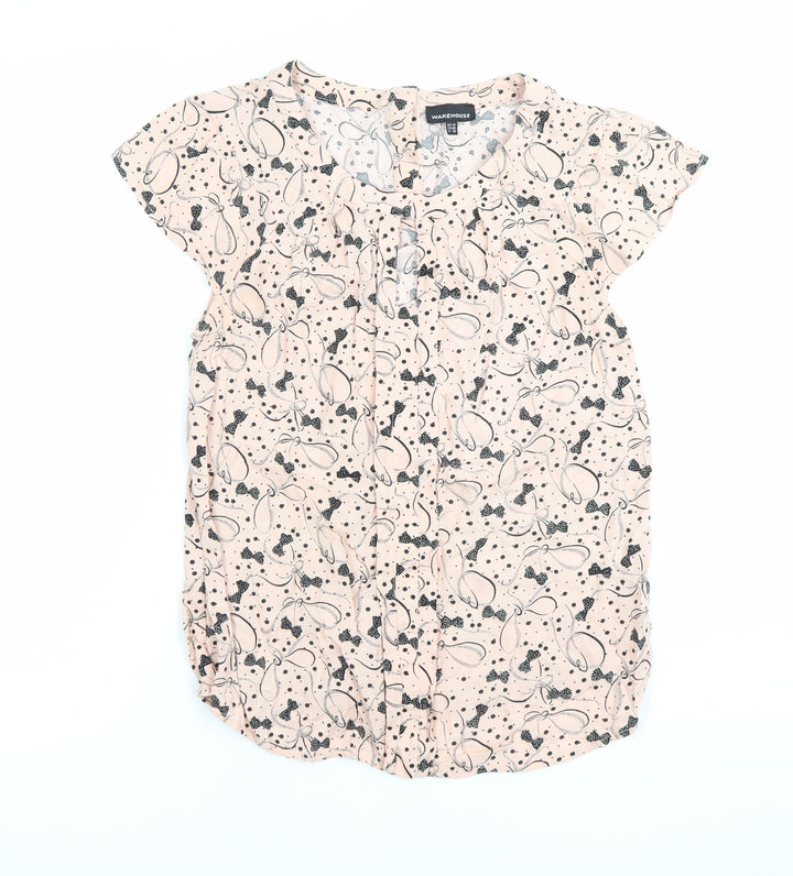 Warehouse Womens Pink Floral Blouse Size 10 Cap Sleeve Tunic